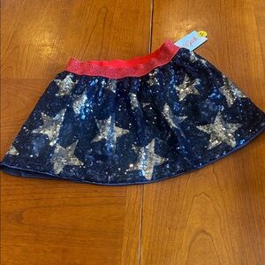 New Cat & Jack Girl, NWT Blue Sequin Star Skirt with Red Waistband